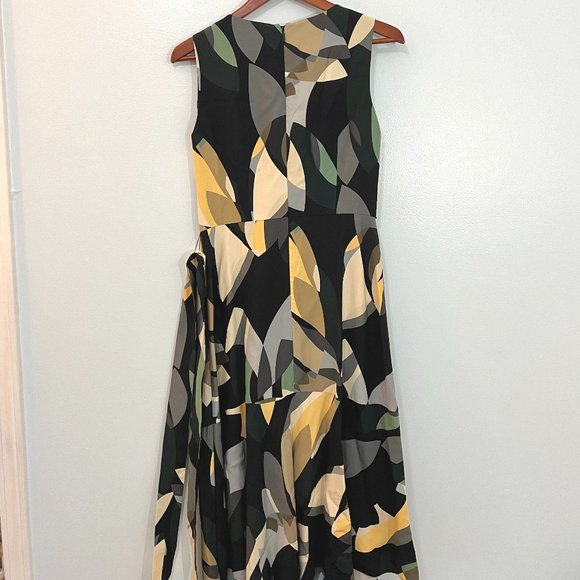 Lafayette 148 Abstract Telson Crepe Tie Belted Ruffle Midi Dress Sleeveless 4 - Picture 4 of 10